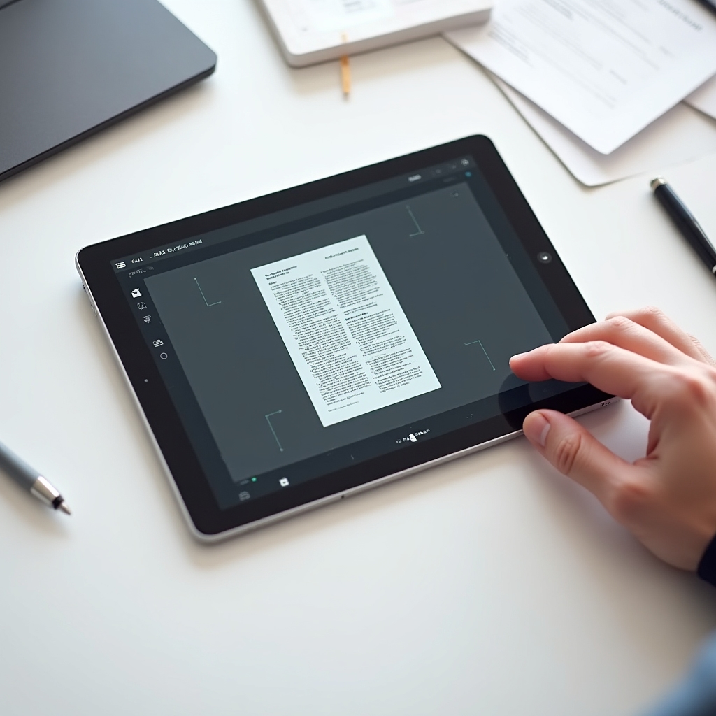 Tablet zeigt gescanntes Dokument in Microsoft Lens App