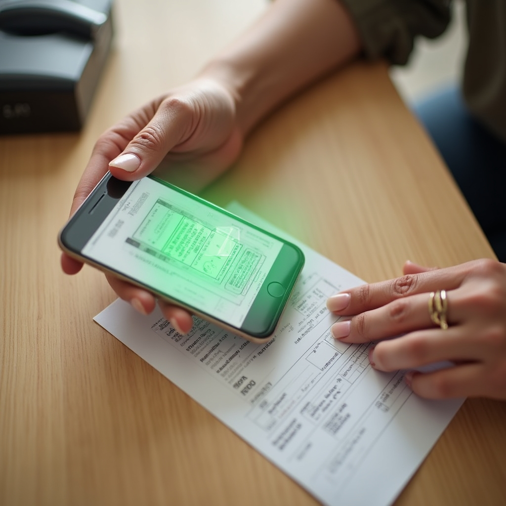 Smartphone mit Scanner-App beim Erfassen eines Belegs